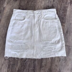 L’Agence White Distressed Denim Skirt